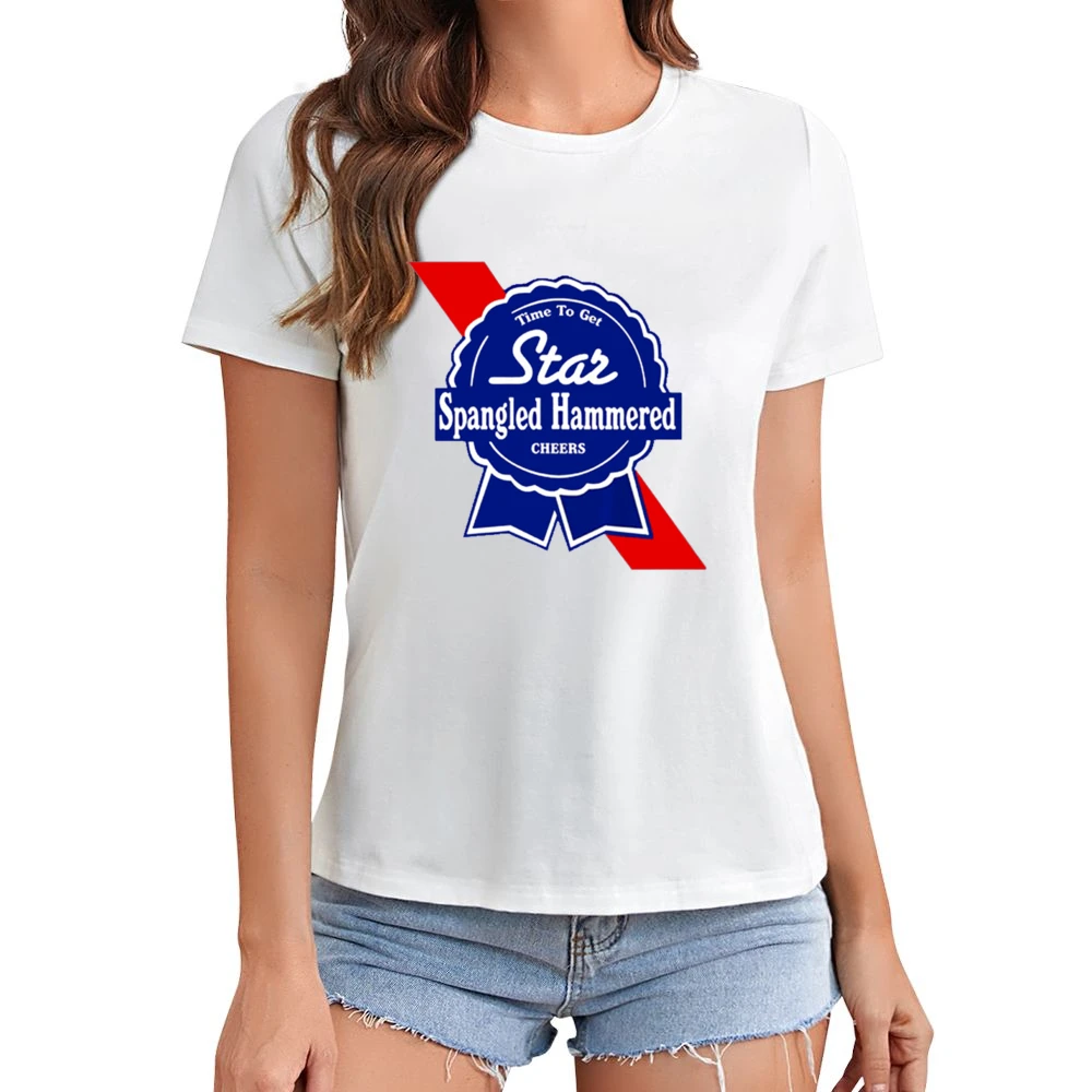 Time To Get Star Spangled Hammered Cheers July 4th PBR Party Parody Gr Asian Size Women Ladies T-shirt