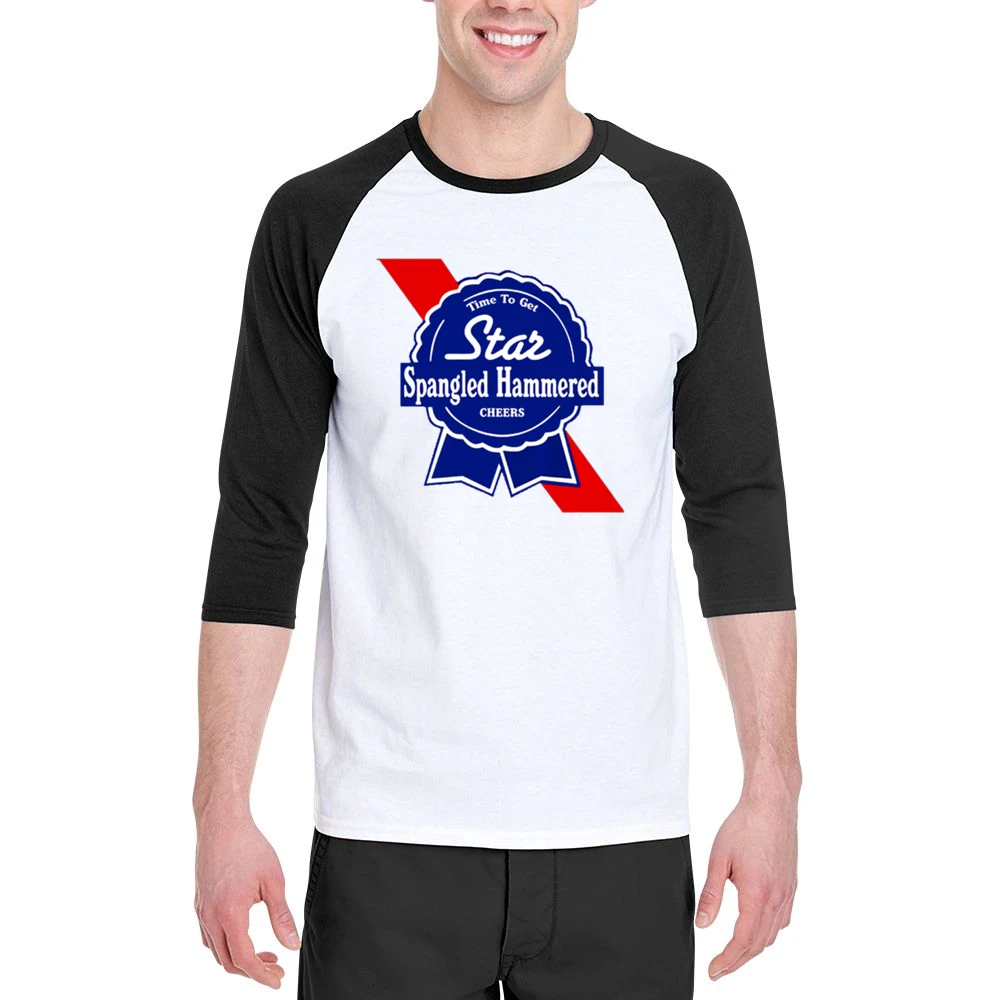 Time To Get Star Spangled Hammered Cheers July 4th PBR Party Parody Gr Men 3/4 Sleeve T-Shirt