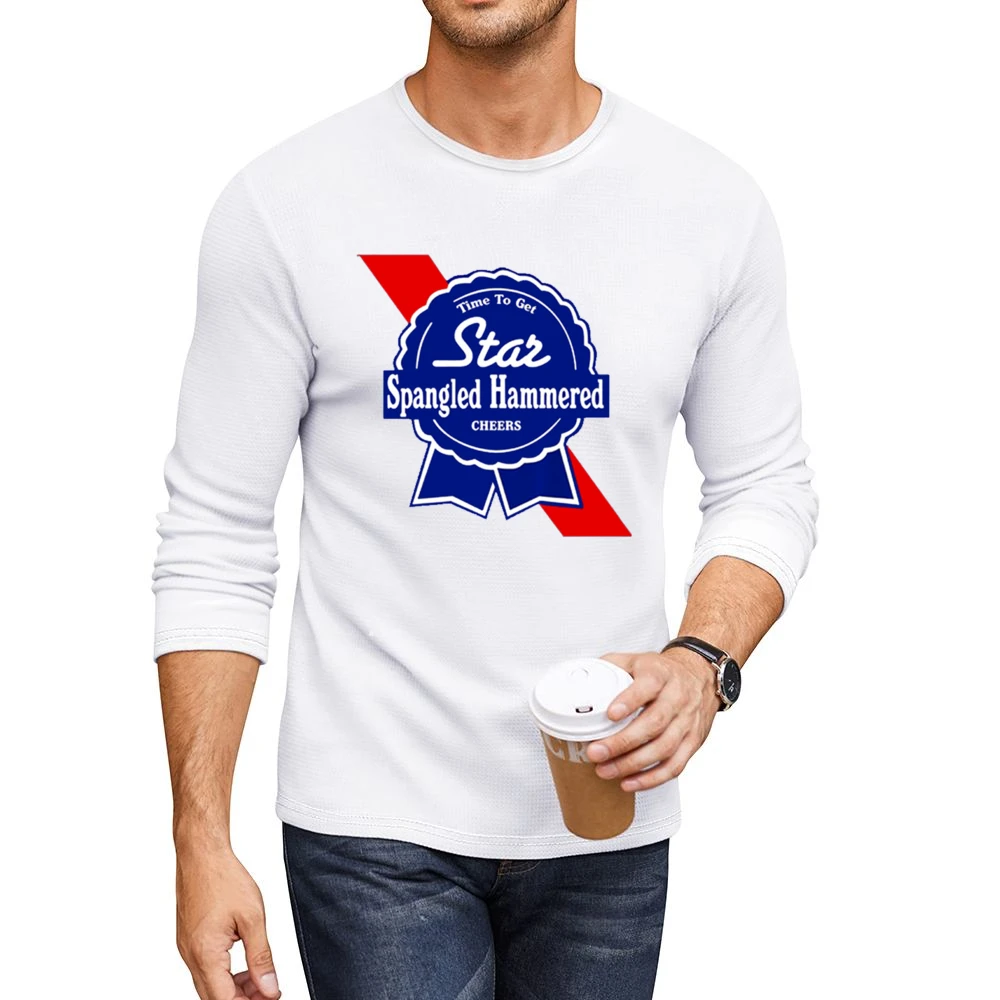 Time To Get Star Spangled Hammered Cheers July 4th PBR Party Parody Gr Men CrewNeck Long Sleeve T-Shirt