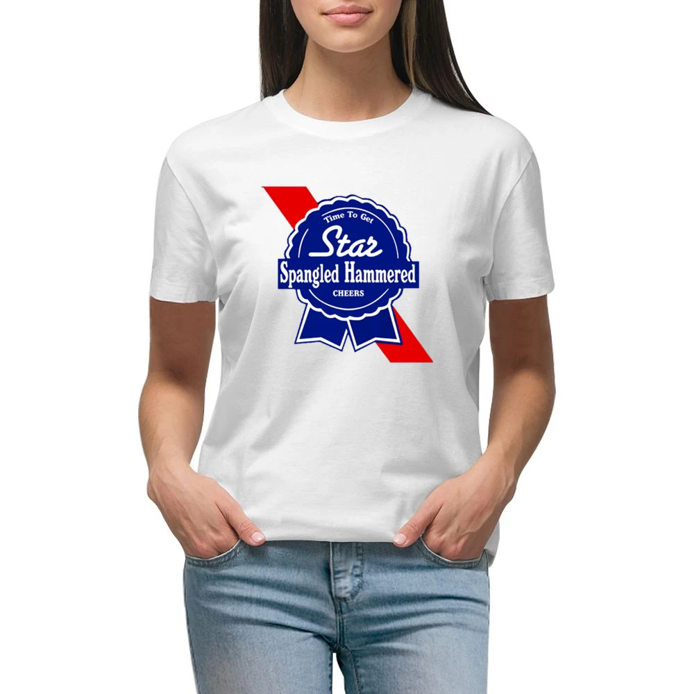 Time To Get Star Spangled Hammered Cheers July 4th PBR Party Parody Gr Premium Women Ladies T-shirt