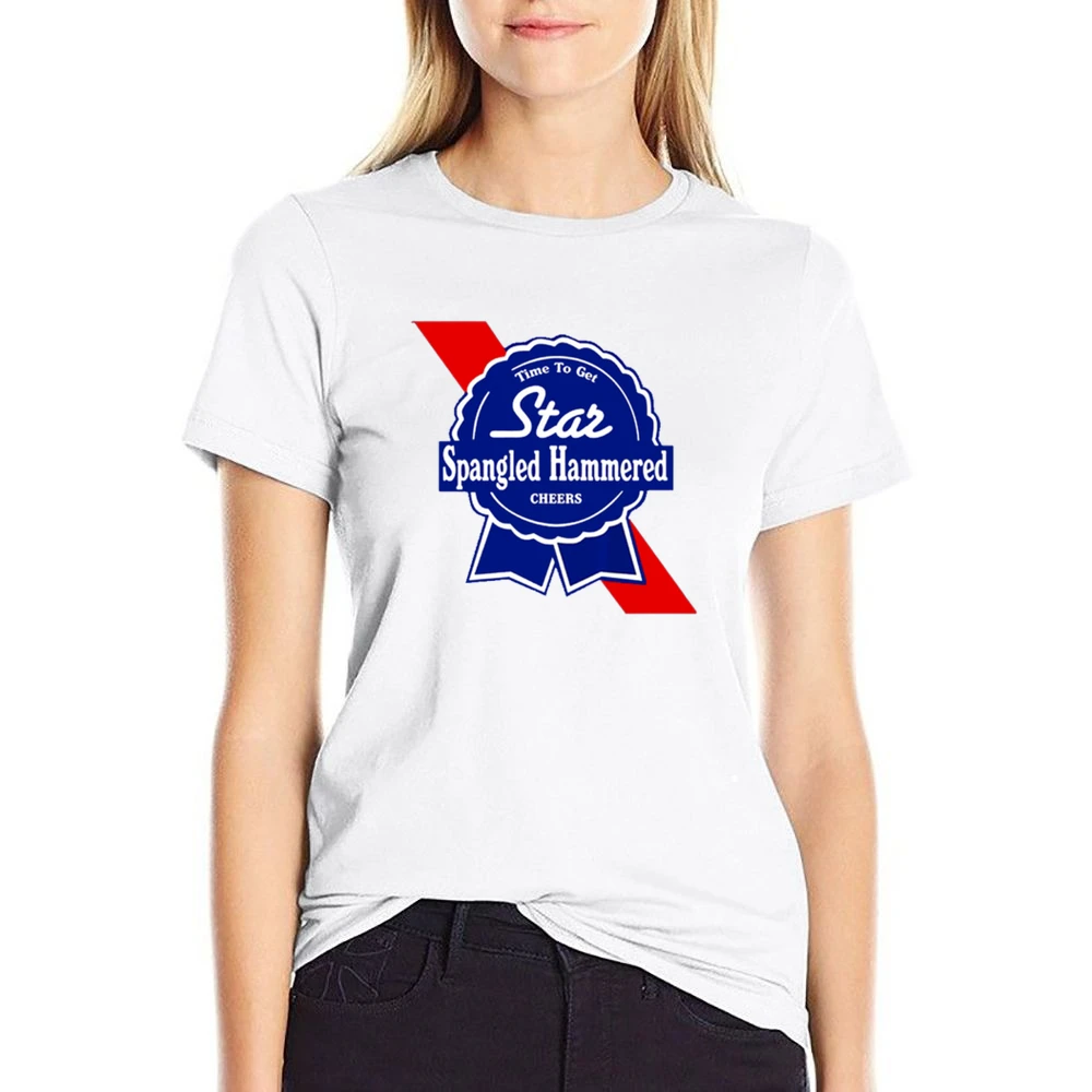 Time To Get Star Spangled Hammered Cheers July 4th PBR Party Parody Gr US Size Women Ladies T-shirt