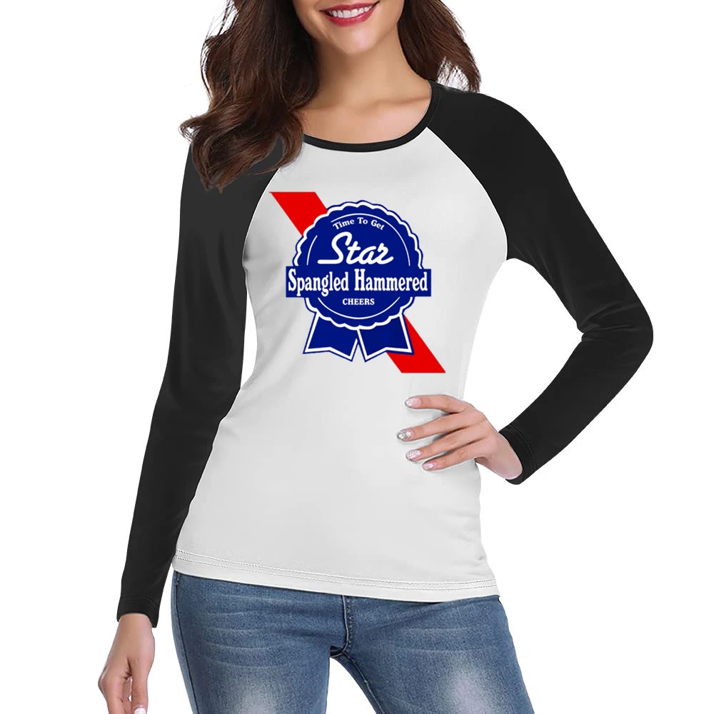 Time To Get Star Spangled Hammered Cheers July 4th PBR Party Parody Gr Women Ladies Long Sleeve T-Shirt
