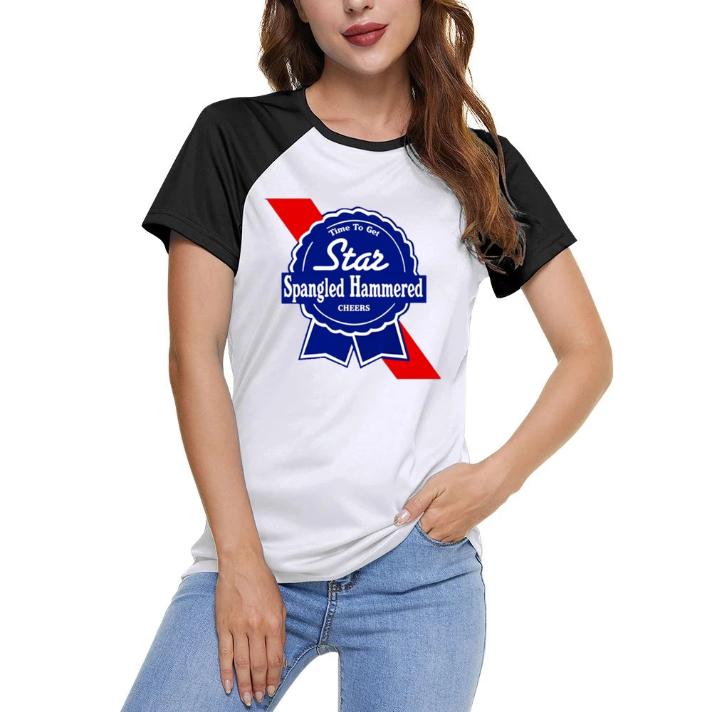 Time To Get Star Spangled Hammered Cheers July 4th PBR Party Parody Gr Women Ladies Short Sleeve T-Shirt