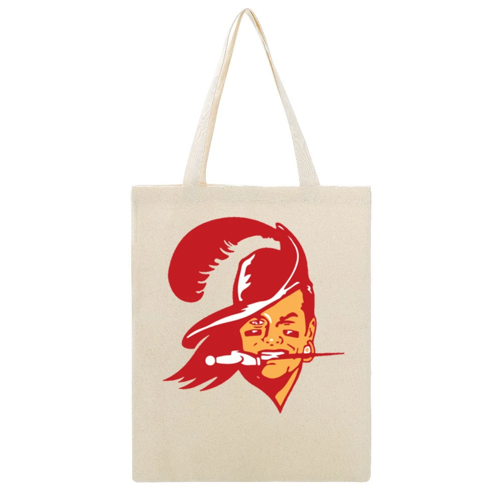 Tom Brady Buccaneer Face Tampa Bay Football Fan White Beige Canvas Tote Shopping Bag