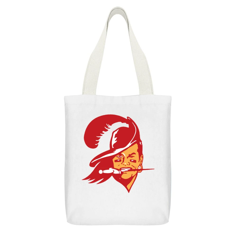 Tom Brady Buccaneer Face Tampa Bay Football Fan White White Canvas Tote Shopping Bag With Interior Pocket