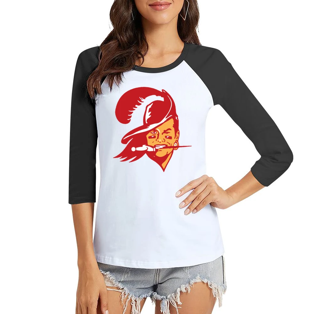 Tom Brady Buccaneer Face Tampa Bay Football Fan Women Ladies 3-4 Sleeve T-Shirt