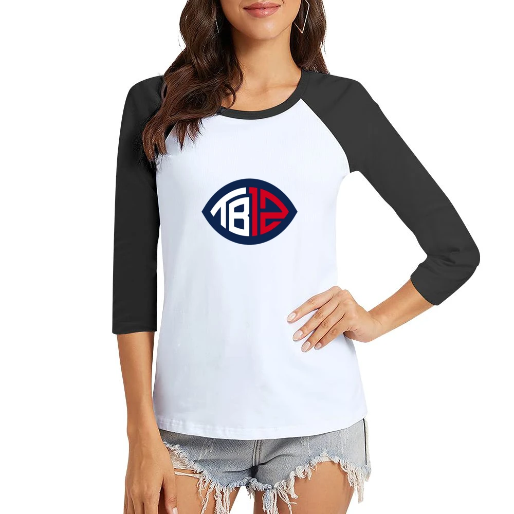 Tom Brady Patriots white Tshirt Women Ladies 3-4 Sleeve T-Shirt