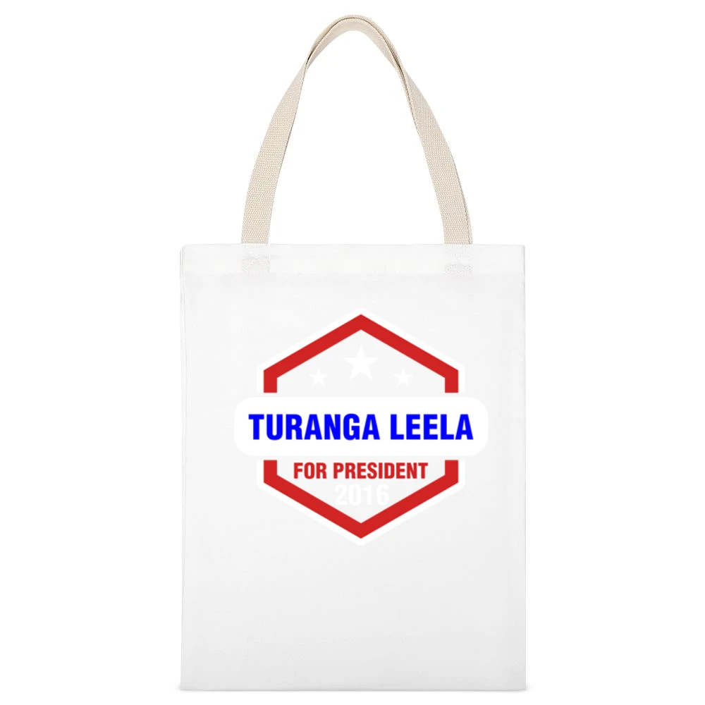 Turanga Leela For President 2016 Futurama TV Show White Canvas Tote Shopping Bag