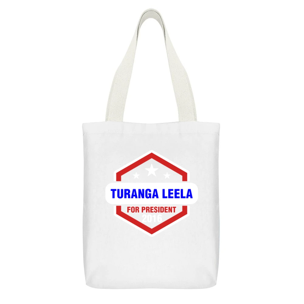 Turanga Leela For President 2016 Futurama TV Show White Canvas Tote Shopping Bag With Interior Pocket