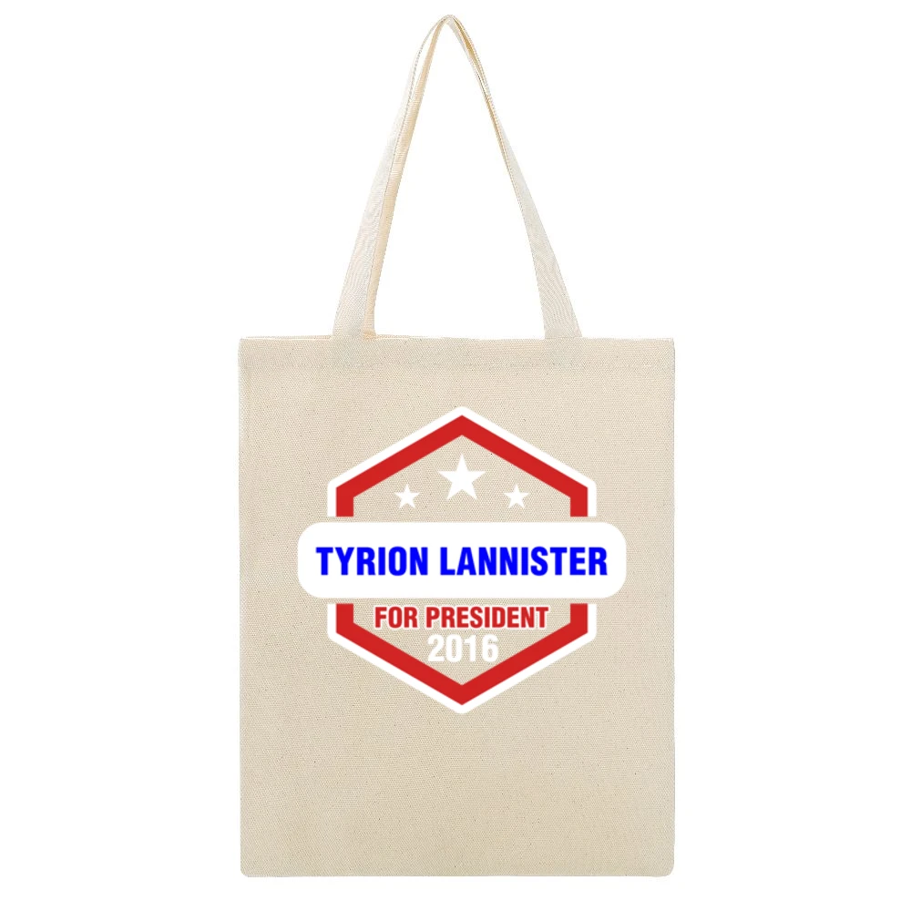Tyrion Lannister For President 2016 Game of Thrones TV Show Beige Canvas Tote Shopping Bag