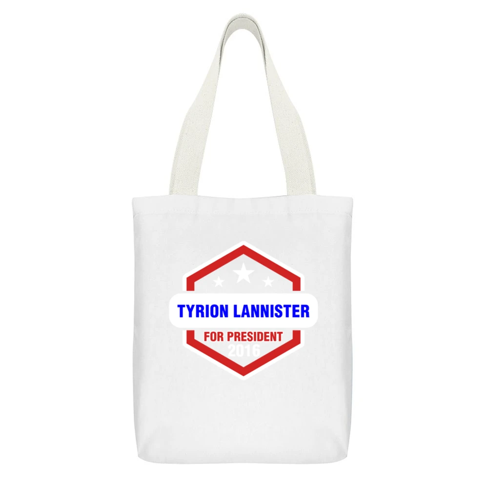 Tyrion Lannister For President 2016 Game of Thrones TV Show White Canvas Tote Shopping Bag With Interior Pocket