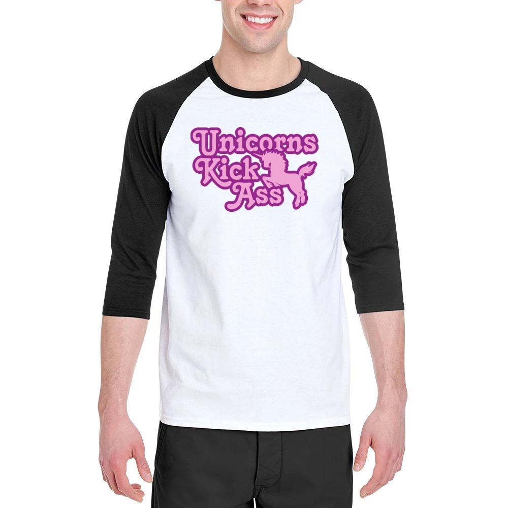 Unicorns Kick Ass Funny Cool Retro Men 3/4 Sleeve T-Shirt