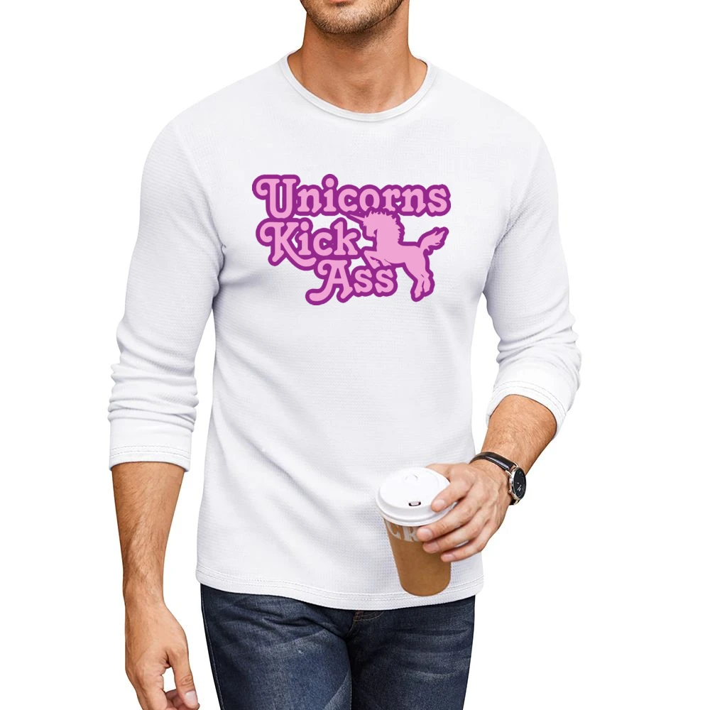 Unicorns Kick Ass Funny Cool Retro Men CrewNeck Long Sleeve T-Shirt