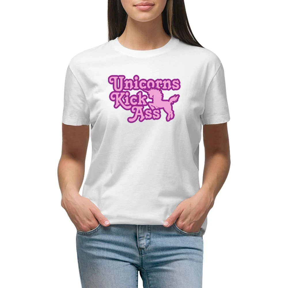 Unicorns Kick Ass Funny Cool Retro Premium Women Ladies T-shirt