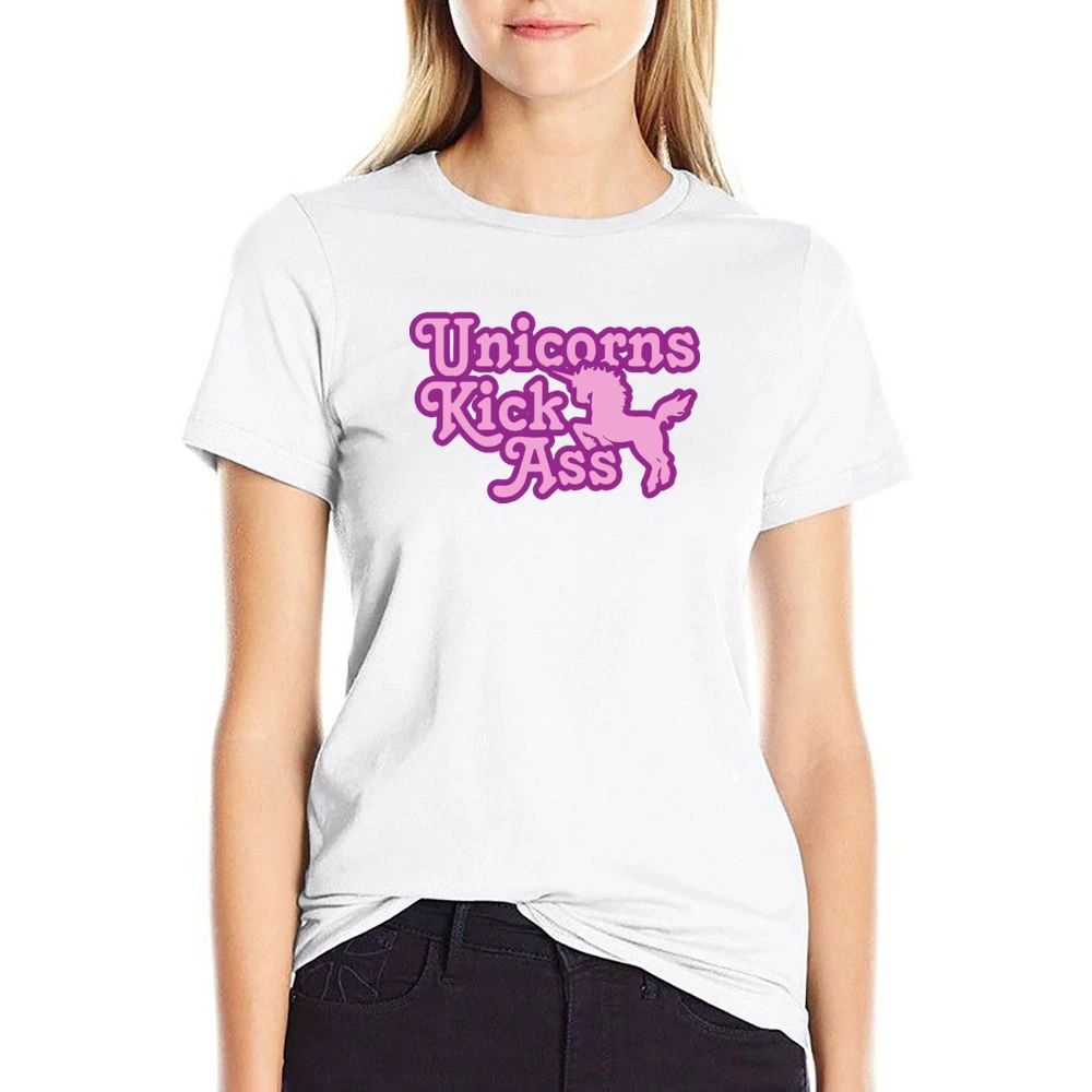 Unicorns Kick Ass Funny Cool Retro US Size Women Ladies T-shirt
