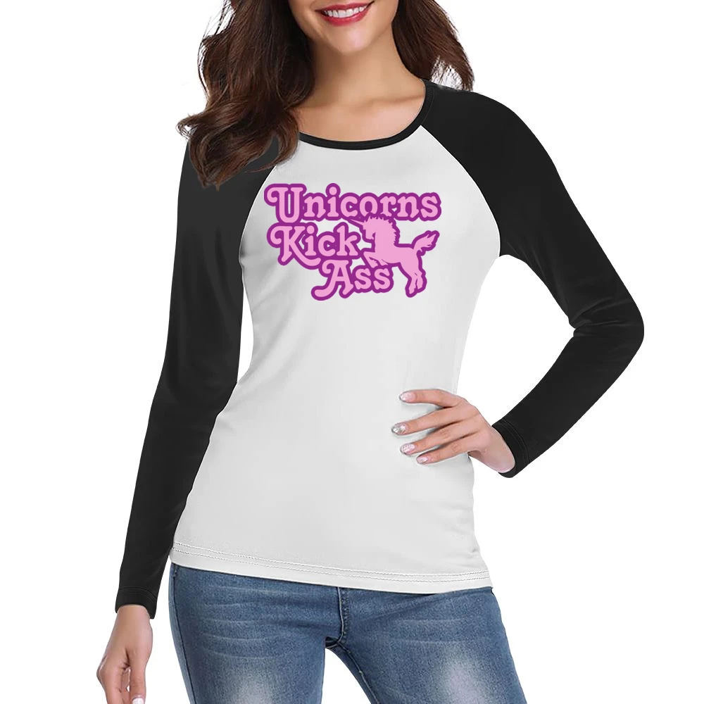 Unicorns Kick Ass Funny Cool Retro Women Ladies Long Sleeve T-Shirt