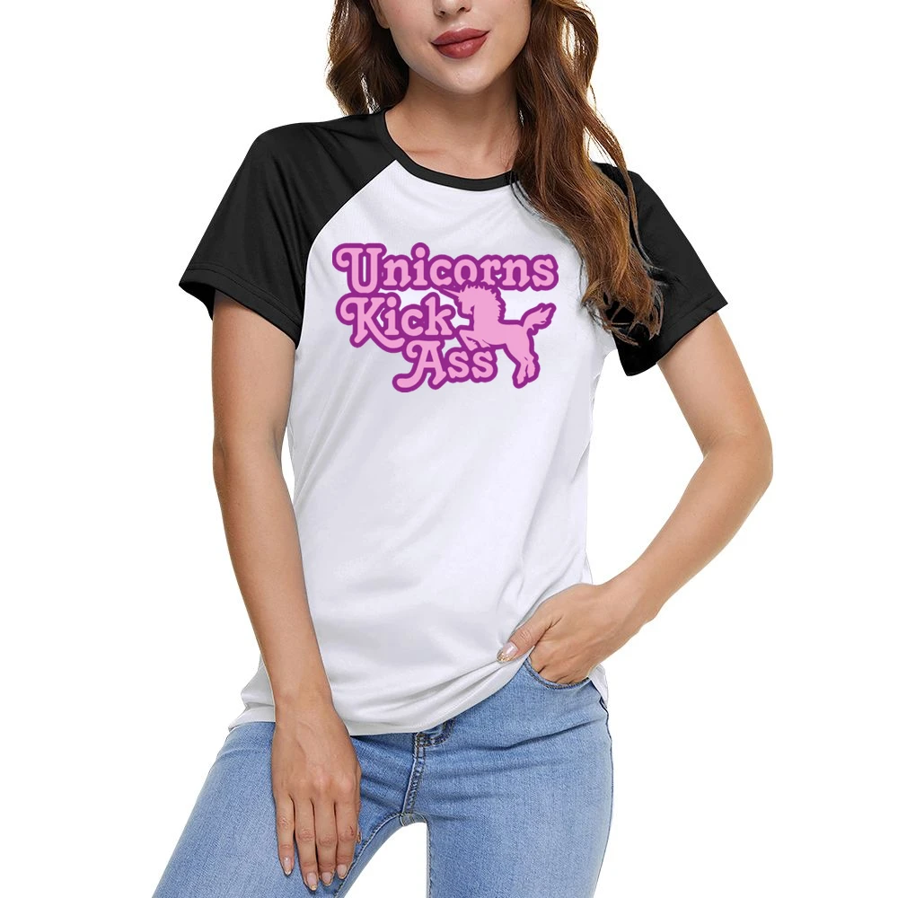 Unicorns Kick Ass Funny Cool Retro Women Ladies Short Sleeve T-Shirt
