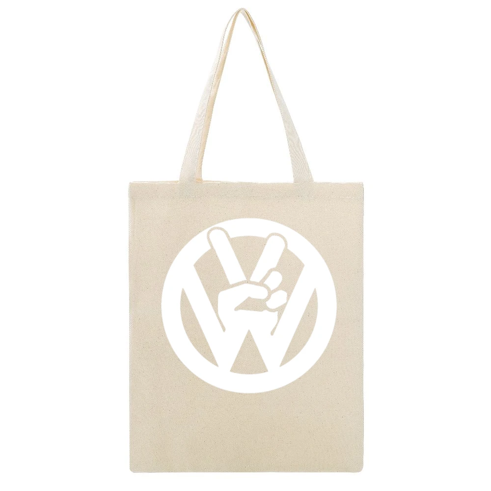 VW Peace Sign Fun Volkswagen Car Beige Canvas Tote Shopping Bag