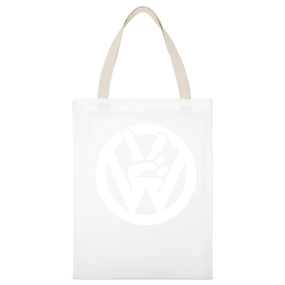 VW Peace Sign Fun Volkswagen Car White Canvas Tote Shopping Bag
