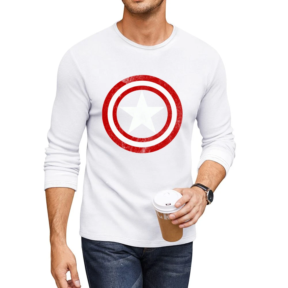 Vintage Captain America Graphic Tee Shirt Men CrewNeck Long Sleeve T-Shirt