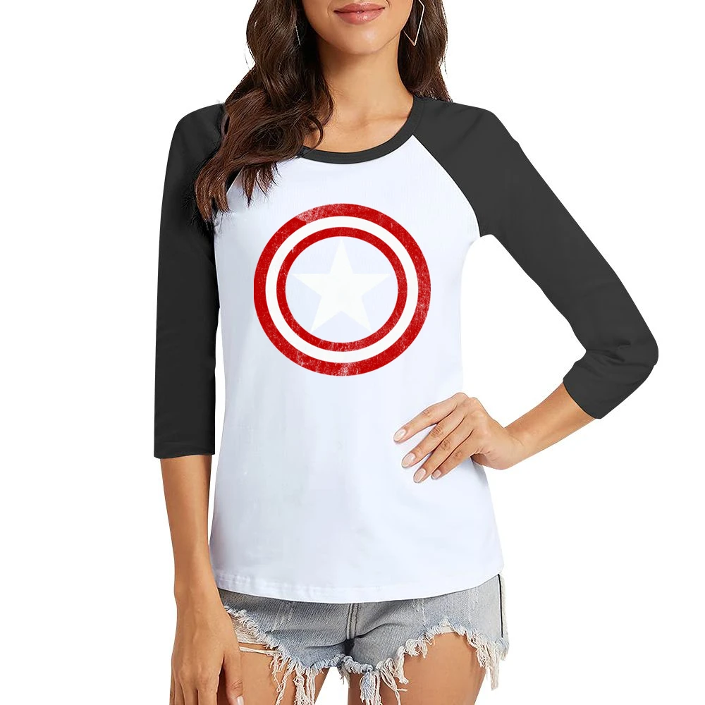 Vintage Captain America Graphic Tee Shirt Women Ladies 3-4 Sleeve T-Shirt
