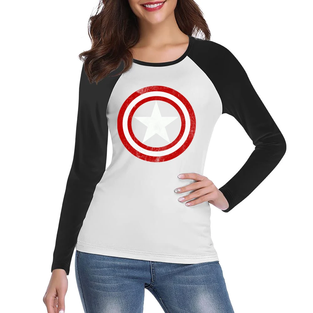 Vintage Captain America Graphic Tee Shirt Women Ladies Long Sleeve T-Shirt
