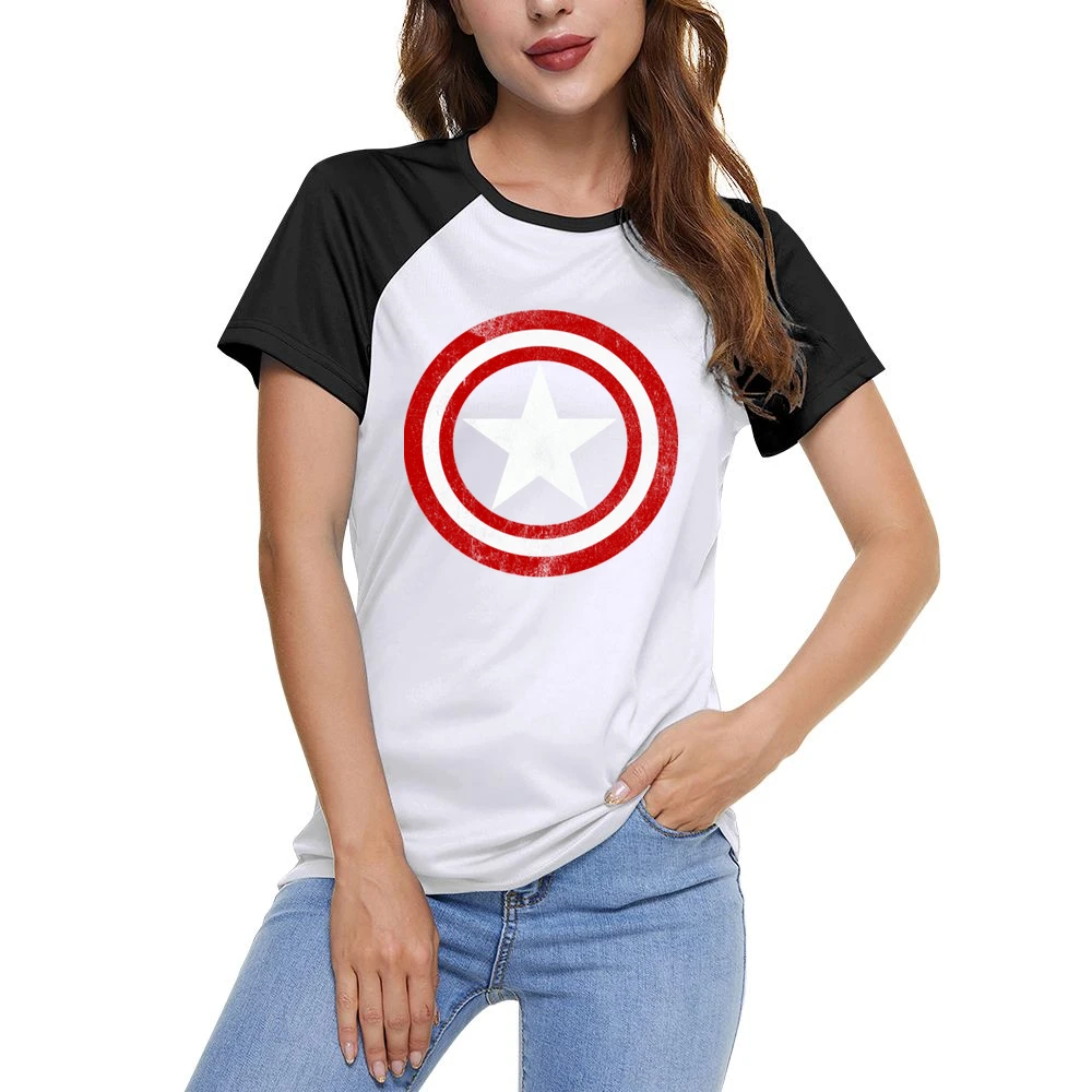 Vintage Captain America Graphic Tee Shirt Women Ladies Short Sleeve T-Shirt