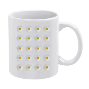 Vintage Daisy Rows Graphic Tee Shirt White Mug