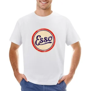 Vintage Esso Gas Petrol Sign Fun Distressed Graphic Asian Size Men T-Shirt