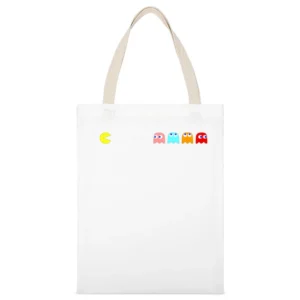 Vintage Pac Man Video Game Fun Graphic Tee Shirt White Canvas Tote Shopping Bag