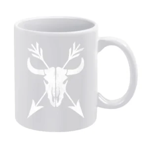 Vintage Skull Horns And Arrows Distressed Tee Shirt White Mug