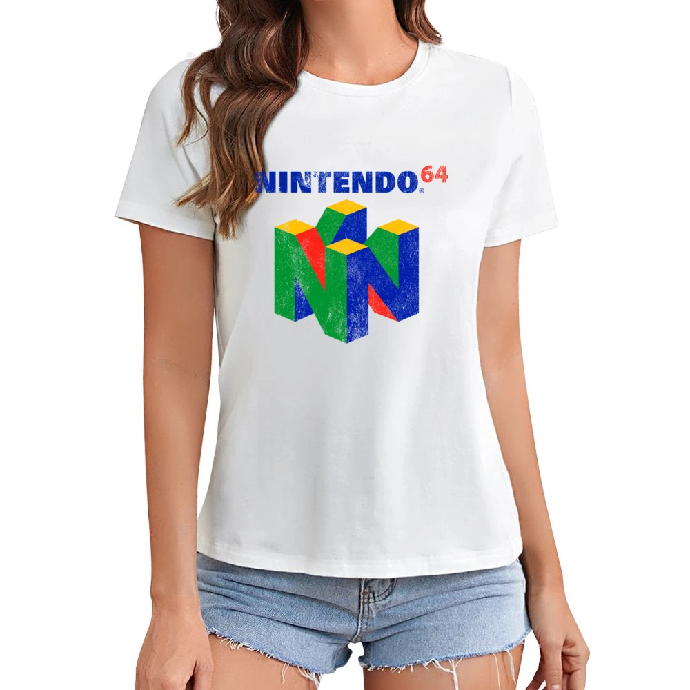 Vintage Style Nintendo 64 Distressed Logo Fun Video Game Graphic T Shi Asian Size Women Ladies T-shirt