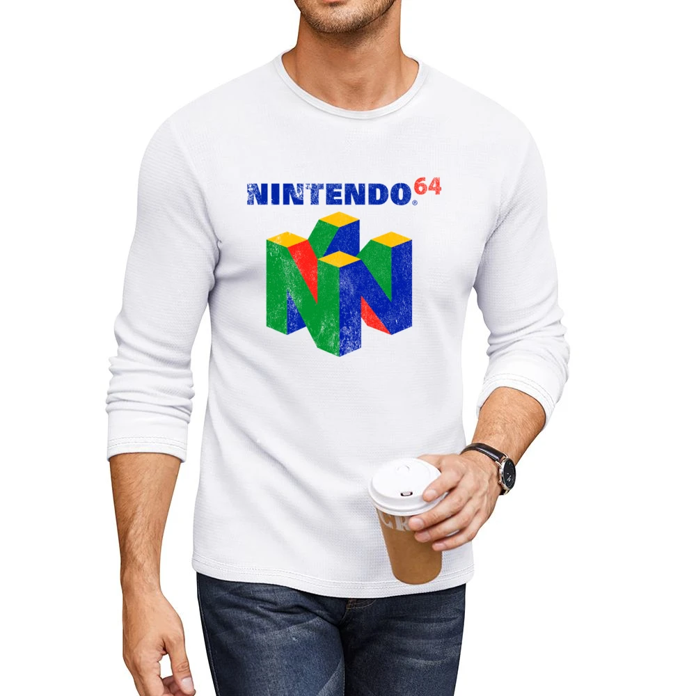 Vintage Style Nintendo 64 Distressed Logo Fun Video Game Graphic T Shi Men CrewNeck Long Sleeve T-Shirt