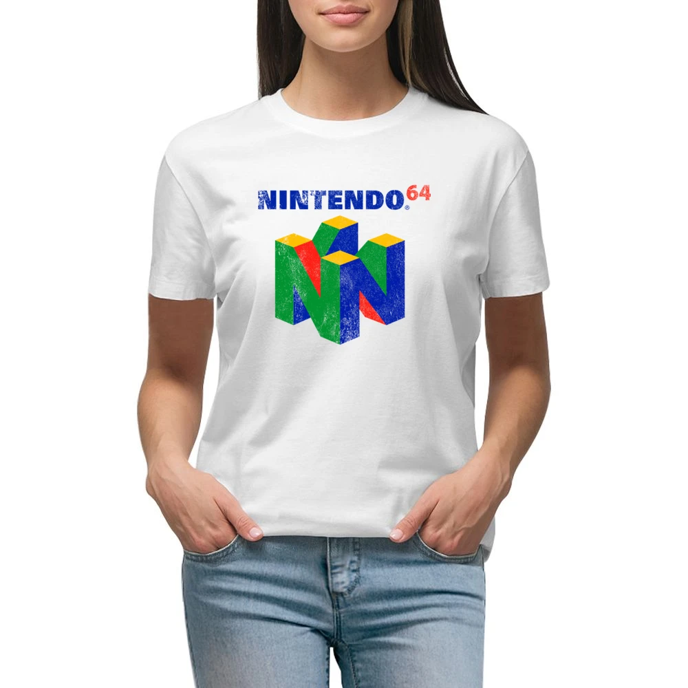 Vintage Style Nintendo 64 Distressed Logo Fun Video Game Graphic T Shi Premium Women Ladies T-shirt