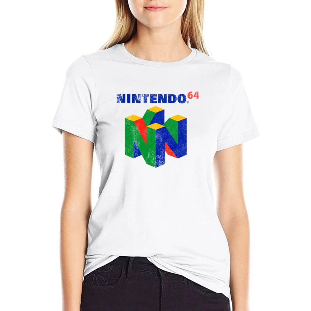 Vintage Style Nintendo 64 Distressed Logo Fun Video Game Graphic T Shi US Size Women Ladies T-shirt