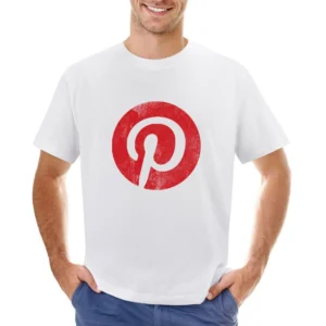 Vintage Style Pinterest P Distressed Logo Popular Social Media Graphic Asian Size Men T-Shirt