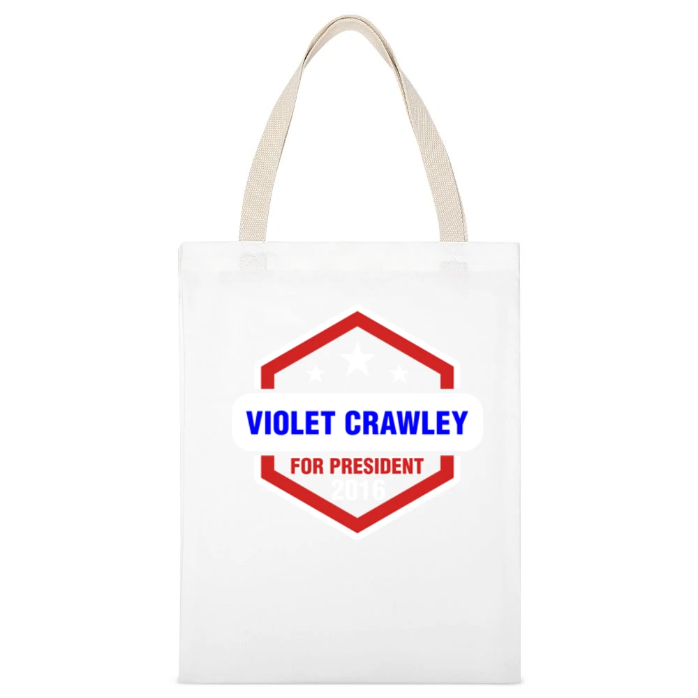 Violet Crawley For President 2016 Downton Abbey TV Show White Canvas Tote Shopping Bag