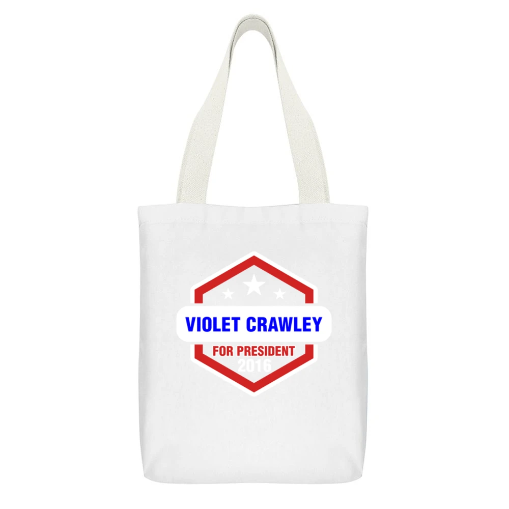 Violet Crawley For President 2016 Downton Abbey TV Show White Canvas Tote Shopping Bag With Interior Pocket