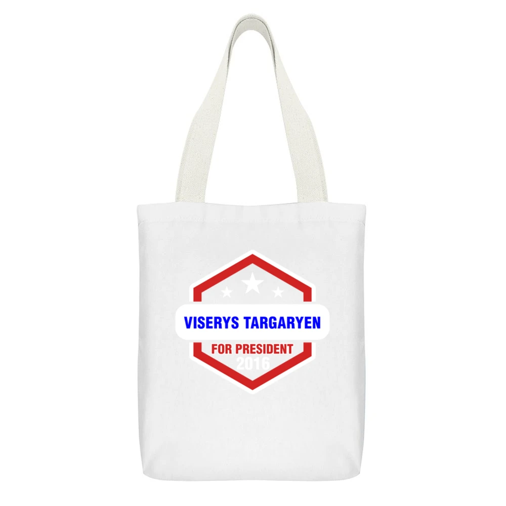 Viserys Targaryen For President 2016 Game of Thrones TV Show White Canvas Tote Shopping Bag With Interior Pocket