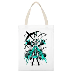 Vocaloid Music Style White Canvas Tote Shopping Bag