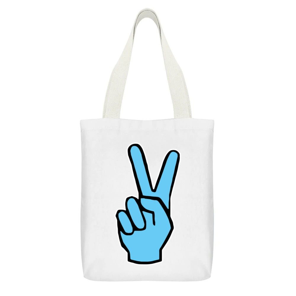 V's Up Villanova Champions Basketball March Madness Fan White Canvas Tote Shopping Bag With Interior Pocket
