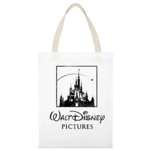 Walt Disney Vintage Style Graphic Castle Logo White Canvas Tote Shopping Bag