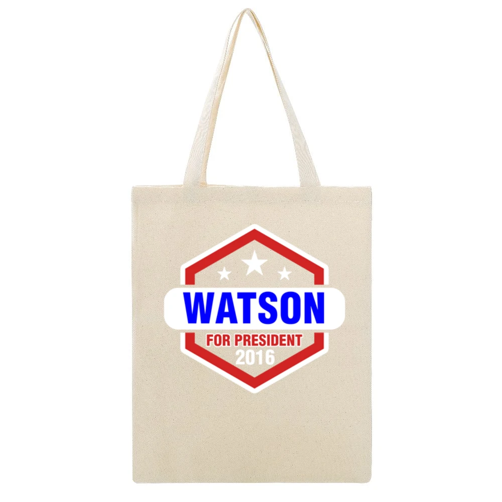 Watson For President 2016 Sherlock TV Show Beige Canvas Tote Shopping Bag