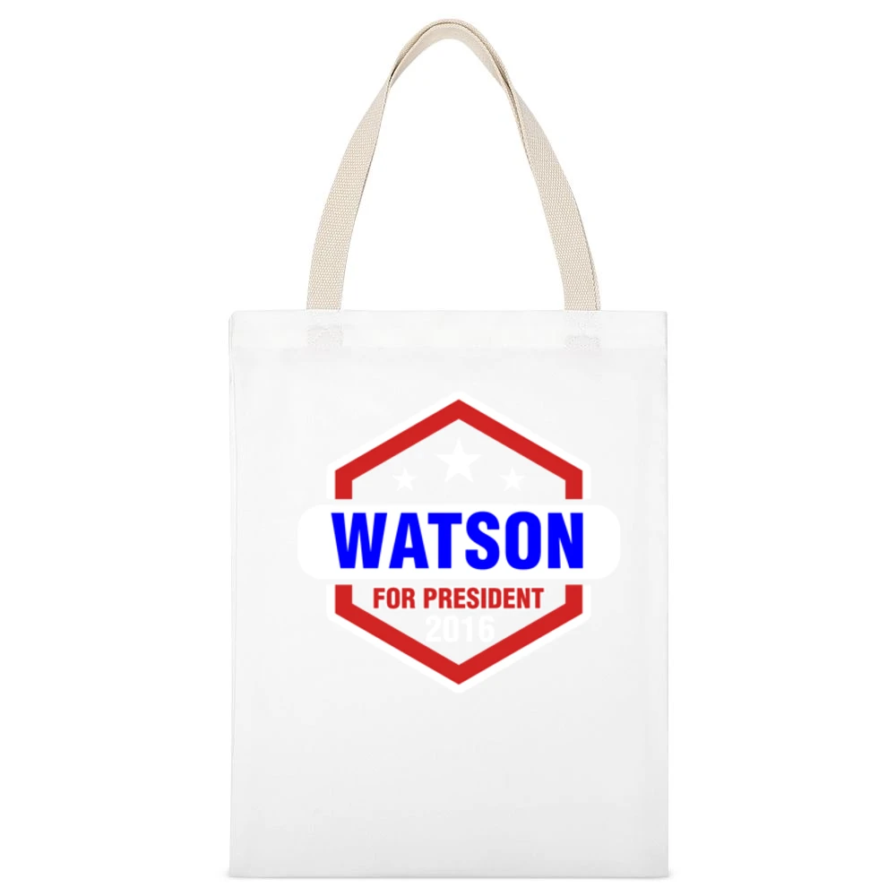 Watson For President 2016 Sherlock TV Show White Canvas Tote Shopping Bag