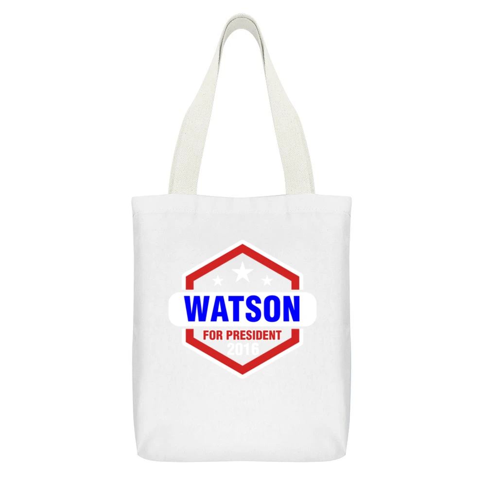 Watson For President 2016 Sherlock TV Show White Canvas Tote Shopping Bag With Interior Pocket