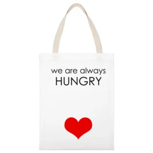 We Are Always Hungry Funny Eating For Two Maternity Pregnancy Graphic White Canvas Tote Shopping Bag