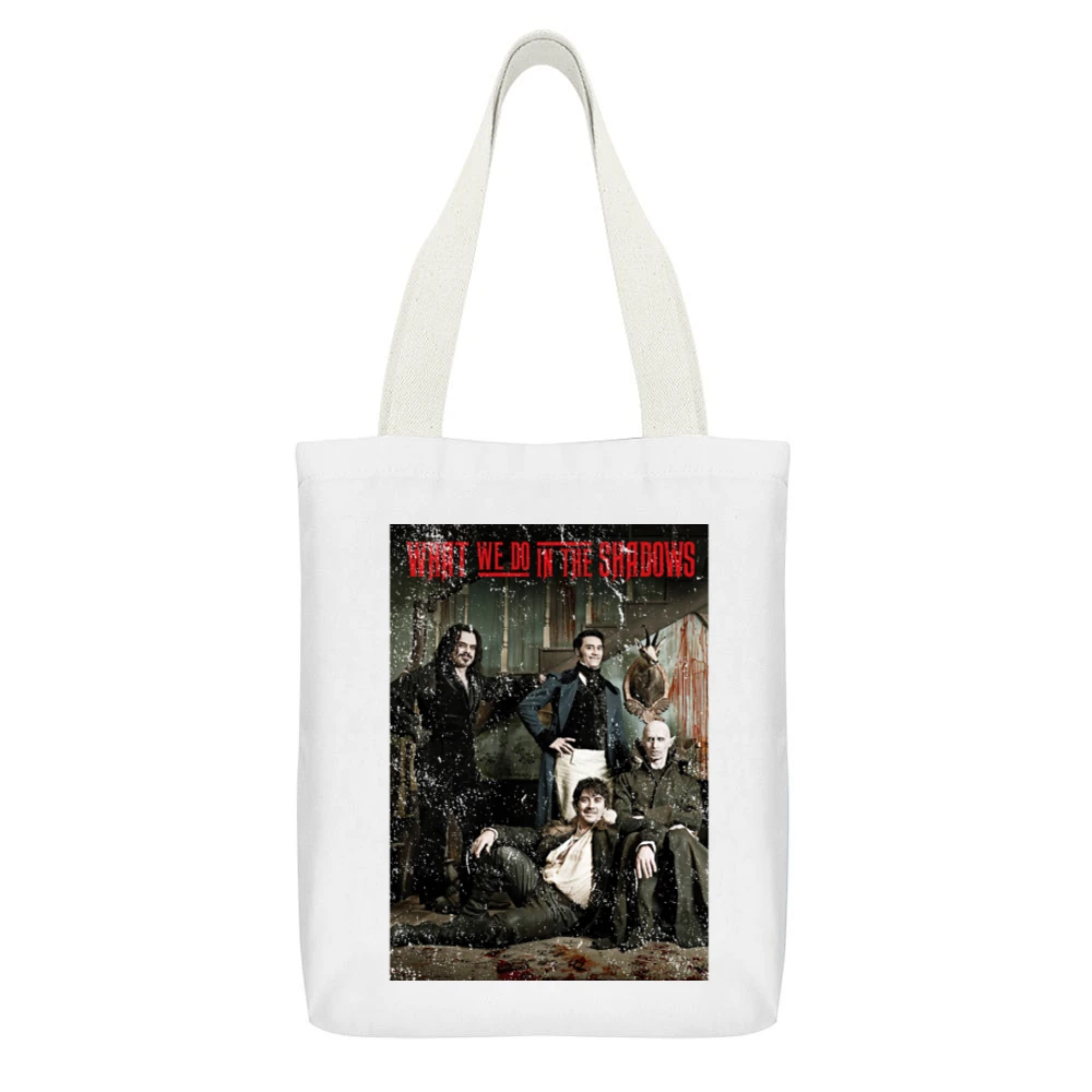 What We Do In The Shadows Movie Poster Funny Vampire Comedy White Canvas Tote Shopping Bag With Interior Pocket