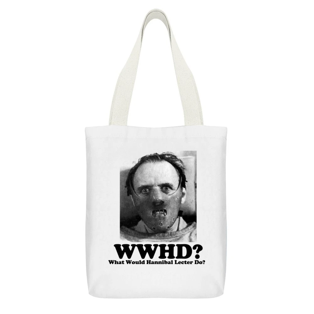What Would Hannibal Lecter Do White Canvas Tote Shopping Bag With Interior Pocket