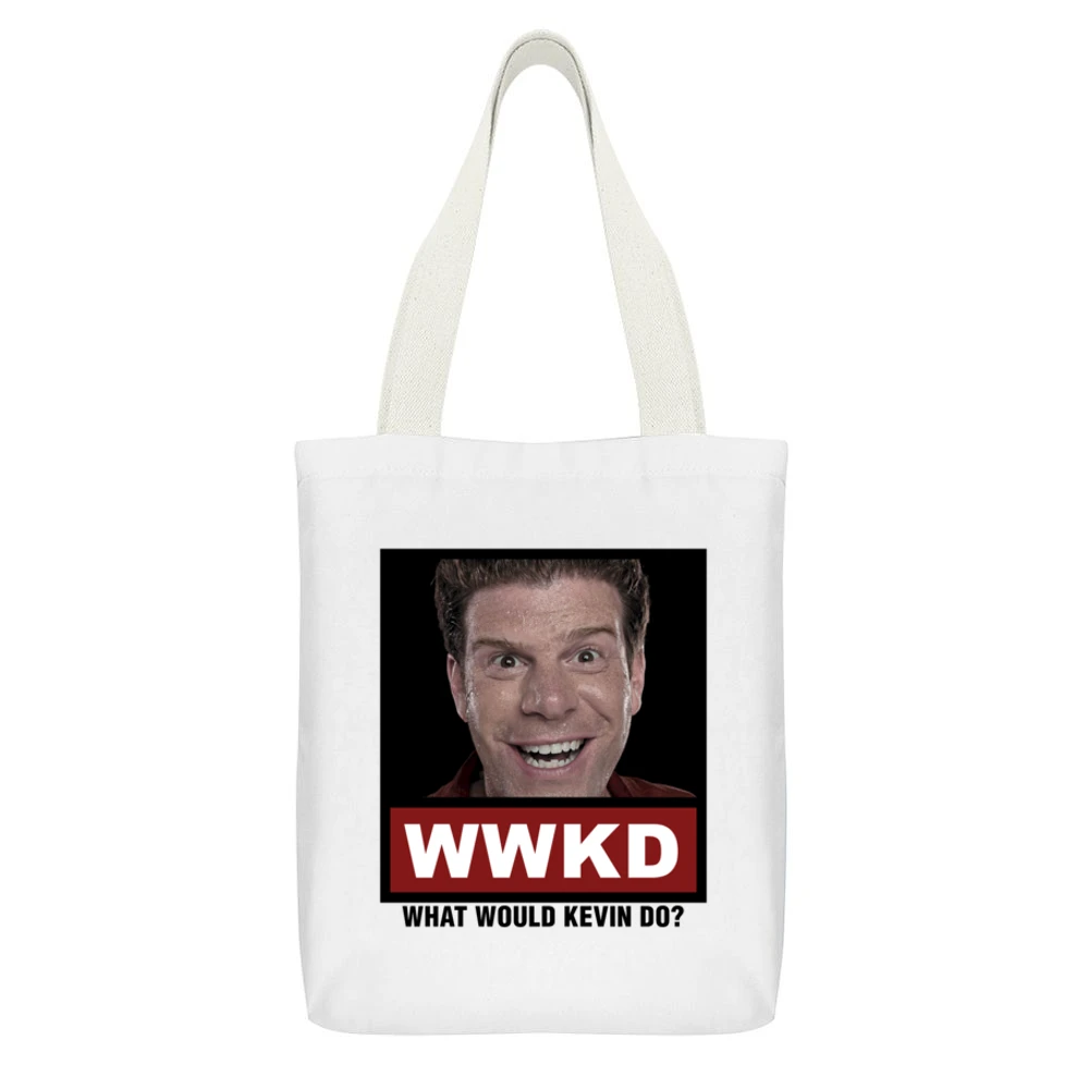 What Would Kevin Do WWKD The League White Canvas Tote Shopping Bag With Interior Pocket