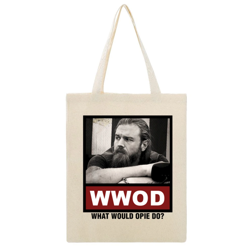 What Would Opie Do WWOD Sons of Anarchy Beige Canvas Tote Shopping Bag